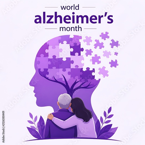 Alzheimer's awareness illustration with caring hug