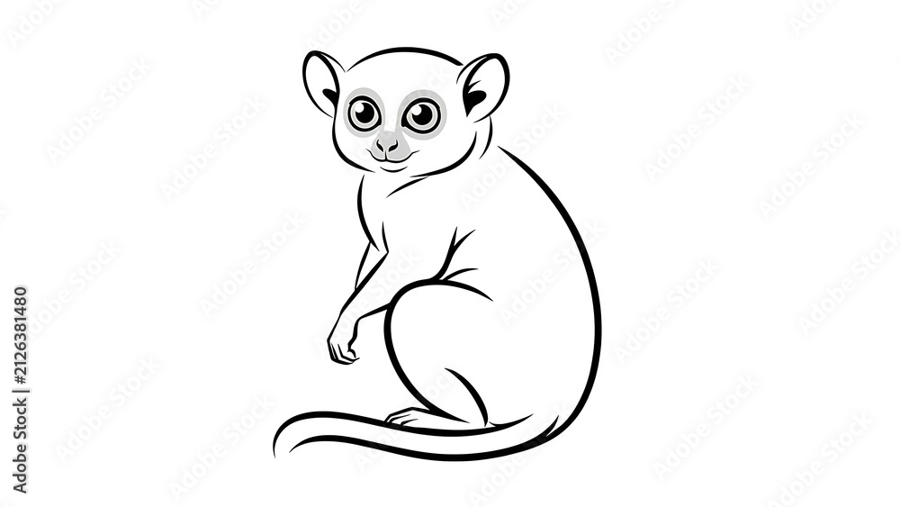 Fototapeta premium Cute cartoon lemur illustration white background.