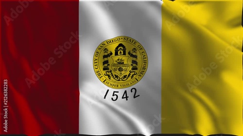 San Diego flag waving slowly in the foreground