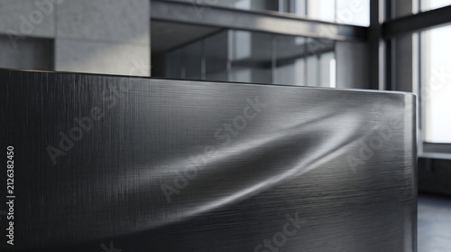 Curved Dark Brushed Metal Surface Panel in Modern Building Interior