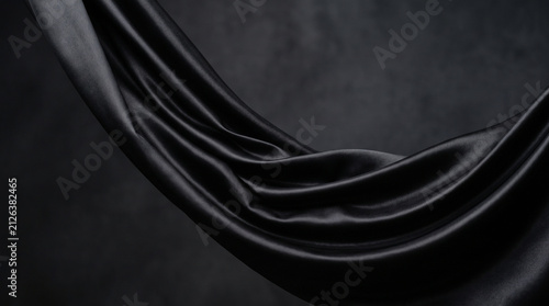 Smooth Flying Black Silk Fabric Wave on Dark Background