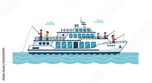 Cuadro en lienzo Passenger Boat on Ocean with People Fishing from Deck
