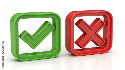 Obraz na płótnie Green checkbox tick and red x square frame with selection