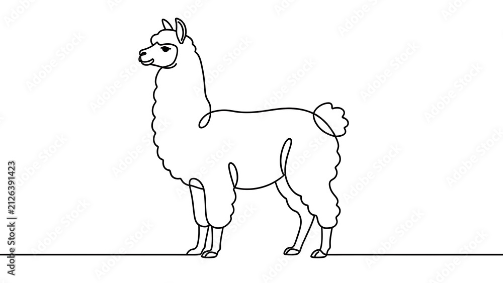 Naklejka premium Simple line art of a cute alpaca white background.