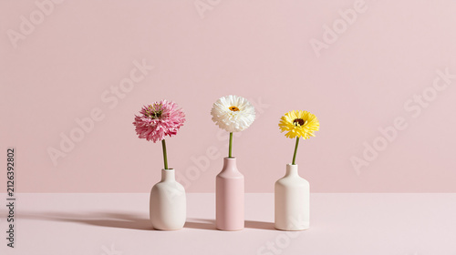 Pastel Pink Background with Small Flower Vases