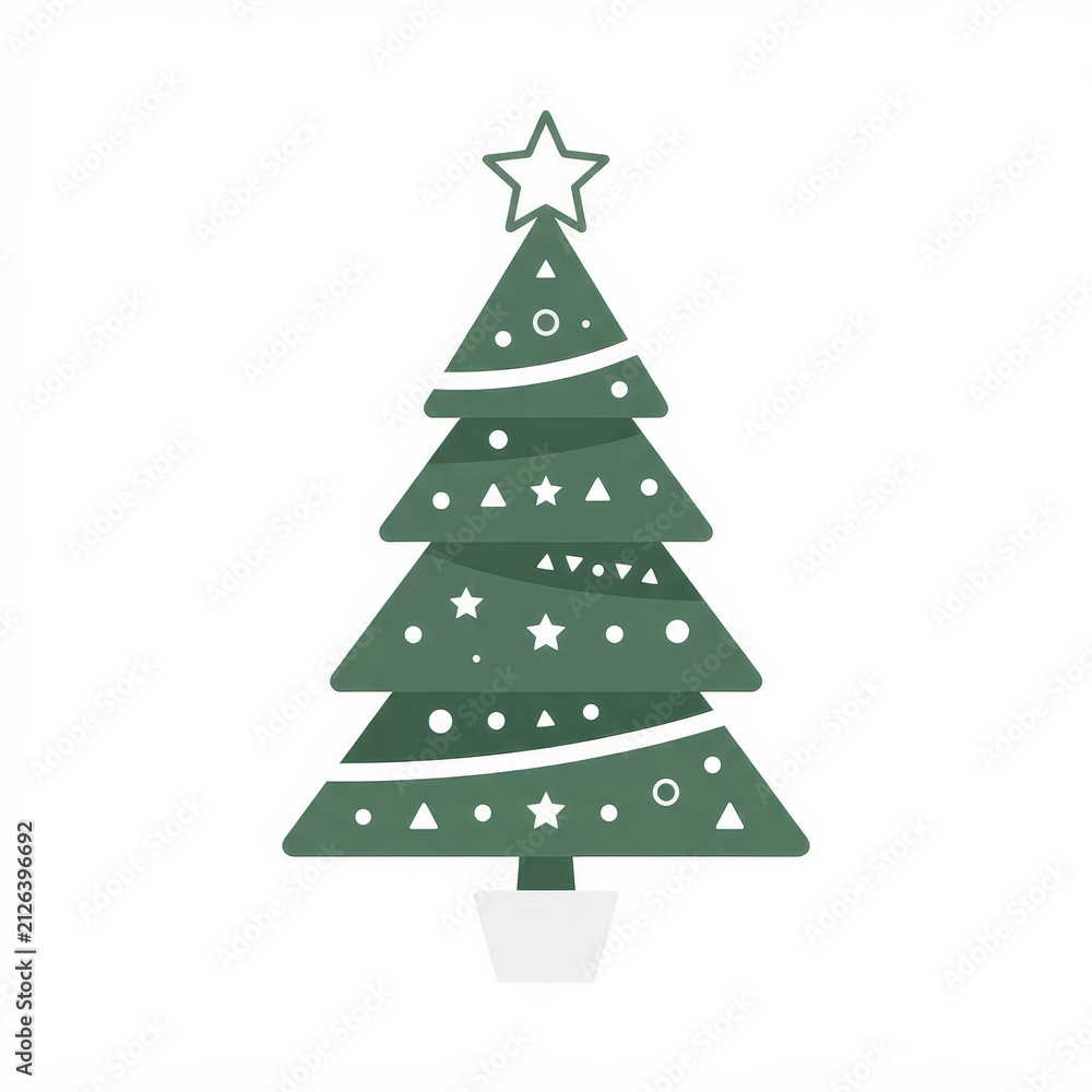 Fototapeta premium Green Christmas tree with simple decorations isolated on transparent background