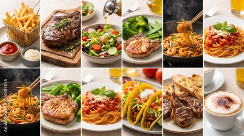 Diverse delicious food dishes showcased in a beautiful professional collage