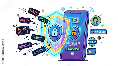 Secure smartphone using virtual shield to block cyberbullying and hate speech comments