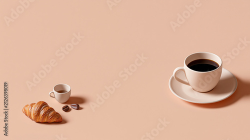 Pastel Peach Background with Small Coffee Objects