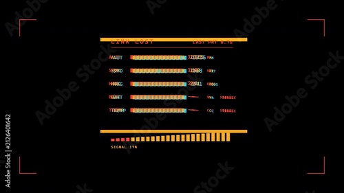 Data Link Degradation Glitch Signal Loss Stale Packet HUD Overlay Amber Red Transparent Alpha Seamless Loop 4K