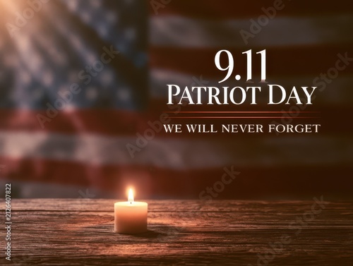 Candle floating on water with 9 11 patriot day text