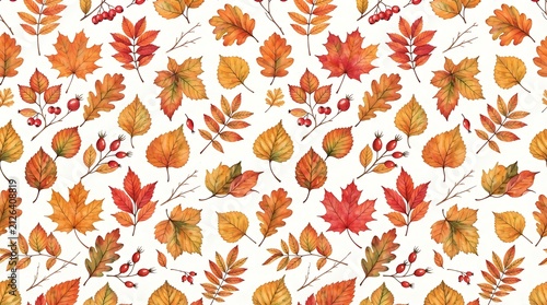Autumn leaf pattern watercolor design fall season foliage