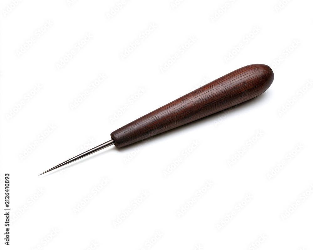 Fototapeta premium A wooden-handled awl with a fine, pointed tip.