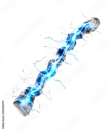 Electric Discharge Staff: A glowing blue lightning staff crackles with energy, emanating powerful electric arcs and sparks.