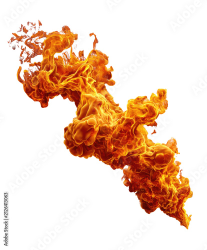 Fiery Abstract Swirl: An intricate, fiery orange swirl of smoke or ink captured in motion, creating a dynamic and energetic abstract form against a clean white backdrop.