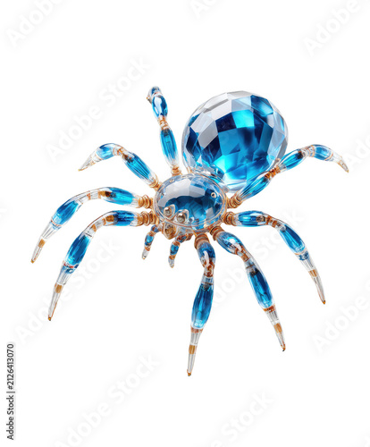 Sparkling Crystal Spider: A beautifully crafted crystal spider figurine, with facets catching the light, showcases intricate detail and a striking blue hue, evoking a sense of delicate artistry.
