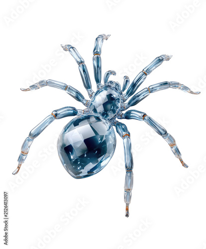 Crystal Spider Figurine: A delicate, intricately crafted crystal spider figurine, with its facets reflecting light, poised on an unseen surface, a symbol of intricate design and unique artistry.