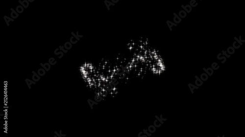 White glittering star dust trail, with sparkling particles, and shining twinkle star burst animation overlay clip for magical fairy tale motion design on black screen background. 4k video loop