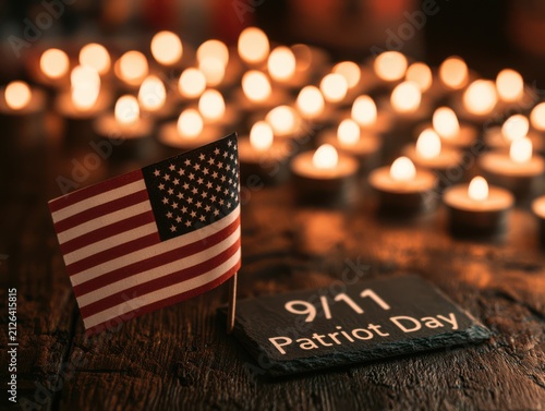 Patriot day memorial candles with american flag