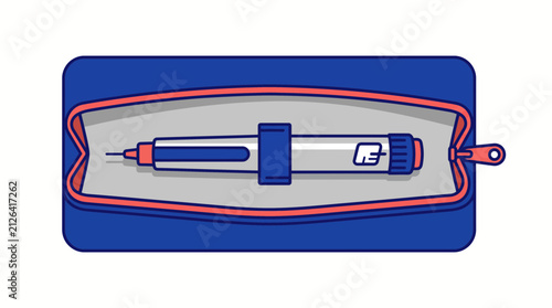 Insulin injection pen in a blue pouch for diabetes management