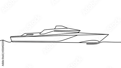 Modern luxury yacht line drawing white background.