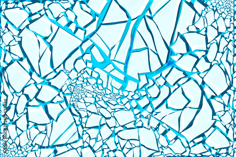 Fototapeta premium The background features an abstract pattern resembling cracks on an ice surface; the design consists of irregular white polygonal shapes with prominent blue outlines.