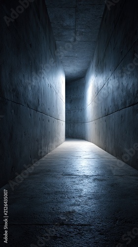 Mysterious Dark Concrete Tunnel with Dramatic Light