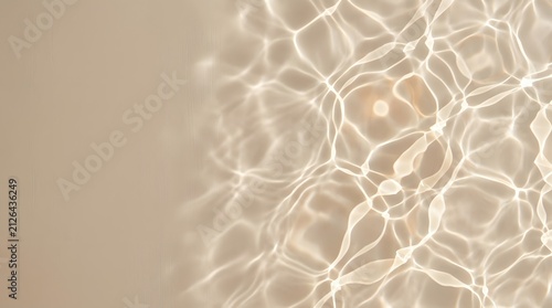 Radiant sunlight ripples creating shimmering abstract wave patterns with delicate beige tones and bright highlights captured .