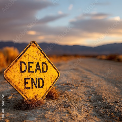 Dead End Sign in Desert Sunset
