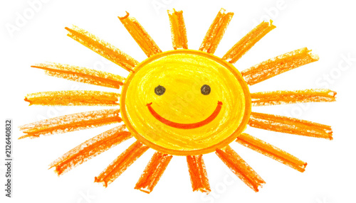 Crayon Drawing Sun isolated on transparent background