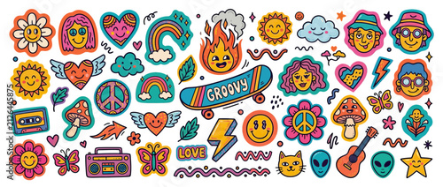 Retro Boho Sticker Collection - Funky & Groovy Elements
