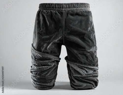 Black fleece lined shorts with textured fabric detail.
