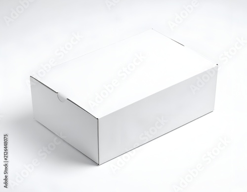 Blank white cardboard mailer box perspective view.