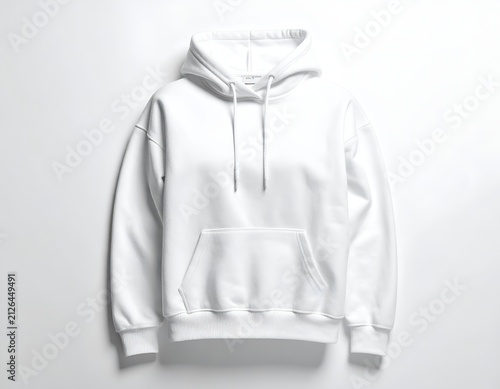 Classic white blank hoodie front view clothing mockup.
