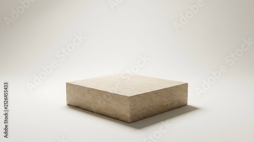 Minimalist square travertine stone pedestal platform displayed for elegant product photography with smooth lighting and soft shadows in studio setting