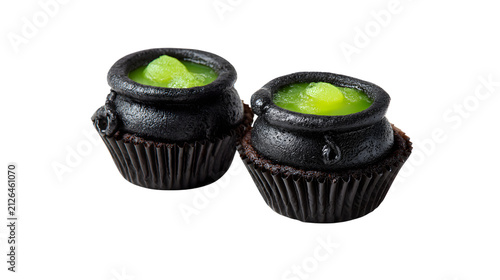 Halloween cauldron cupcakes with green bubbling slime