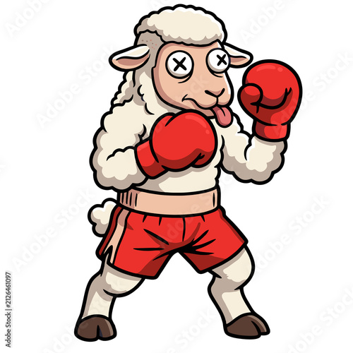 Cute Cartoon Sheep Boxer Character Vector Illustration