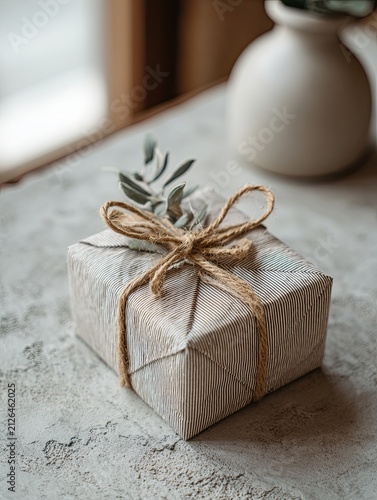 Rustic Striped Gift with Natural Twine and Eucalyptus