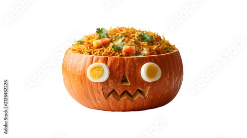 Halloween biryani food in carved pumpkin