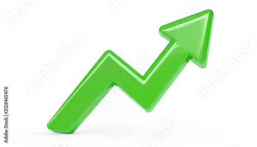 Shiny green arrow pointing upward showing financial growth and positive business success trends.