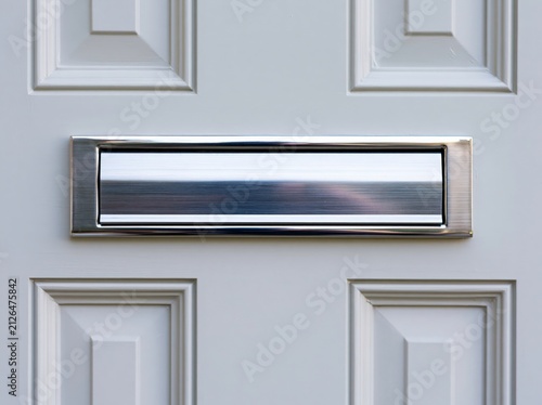 Mail slot on a painted front door in a modern home with a sleek design