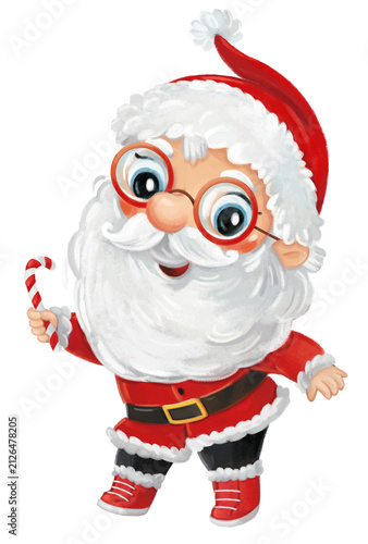 cartoon happy christmas scene with santa claus with presents illustration for kids