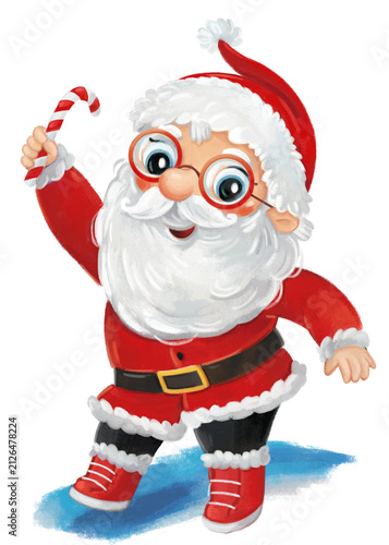 cartoon happy christmas scene with santa claus with presents illustration for kids