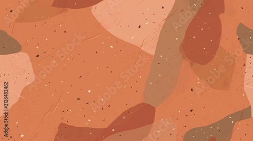 Abstract terrazzo seamless pattern with warm earthy shapes and speckled texture