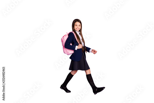 Obraz na płótnie Full length body size profile side view of her she attractive cheerful small lit