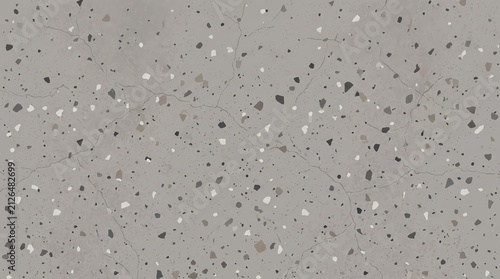 Gray terrazzo concrete texture with subtle cracks seamless background pattern