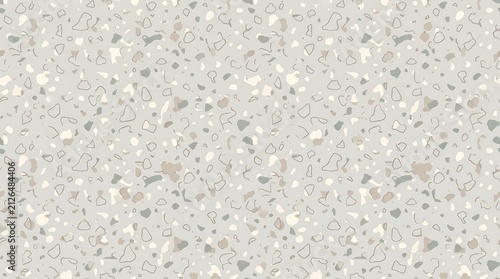 Neutral terrazzo seamless pattern with pastel stone chips for modern interior surfaces
