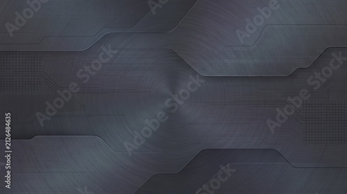 Dark futuristic technology background with metallic circuit lines and digital interface design