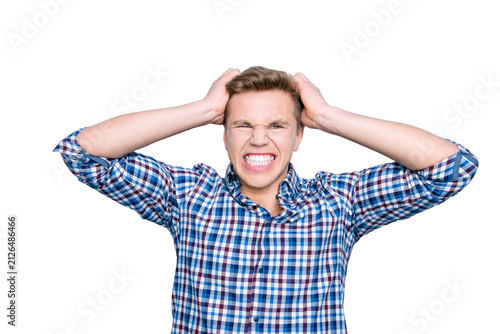 Konstfotografi Portrait of sad upset troubled unlucky mad grimacing frustrated exhausted specia