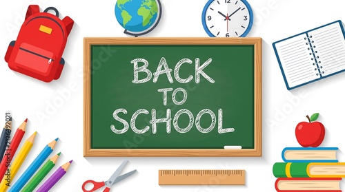 Back to School Flat Vector Illustration with Classroom Supplies
